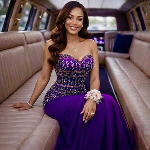 Angela & Alison Royal Purple Mermaid Prom Dress w crystal embellishments Size 4